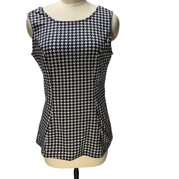 Houndstooth Sleeveless Top By‎ Faith And Joy M Black & White - Picture 1 of 9